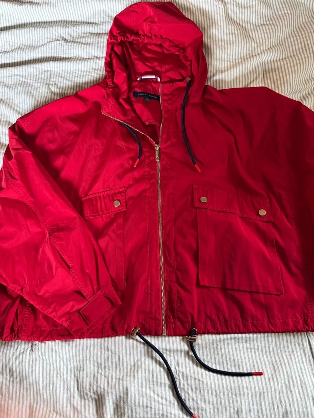 Tommy Hilfiger Bright Red Hooded Jacket with Gold Zip - Picture 2 of 3